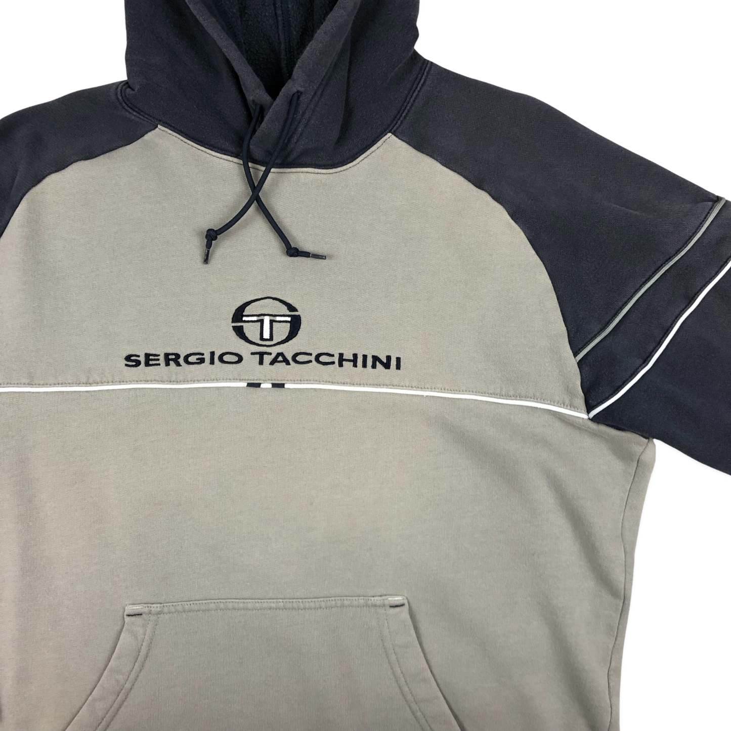 Vintage Sergio Tacchini Navy and Grey Hoodie L