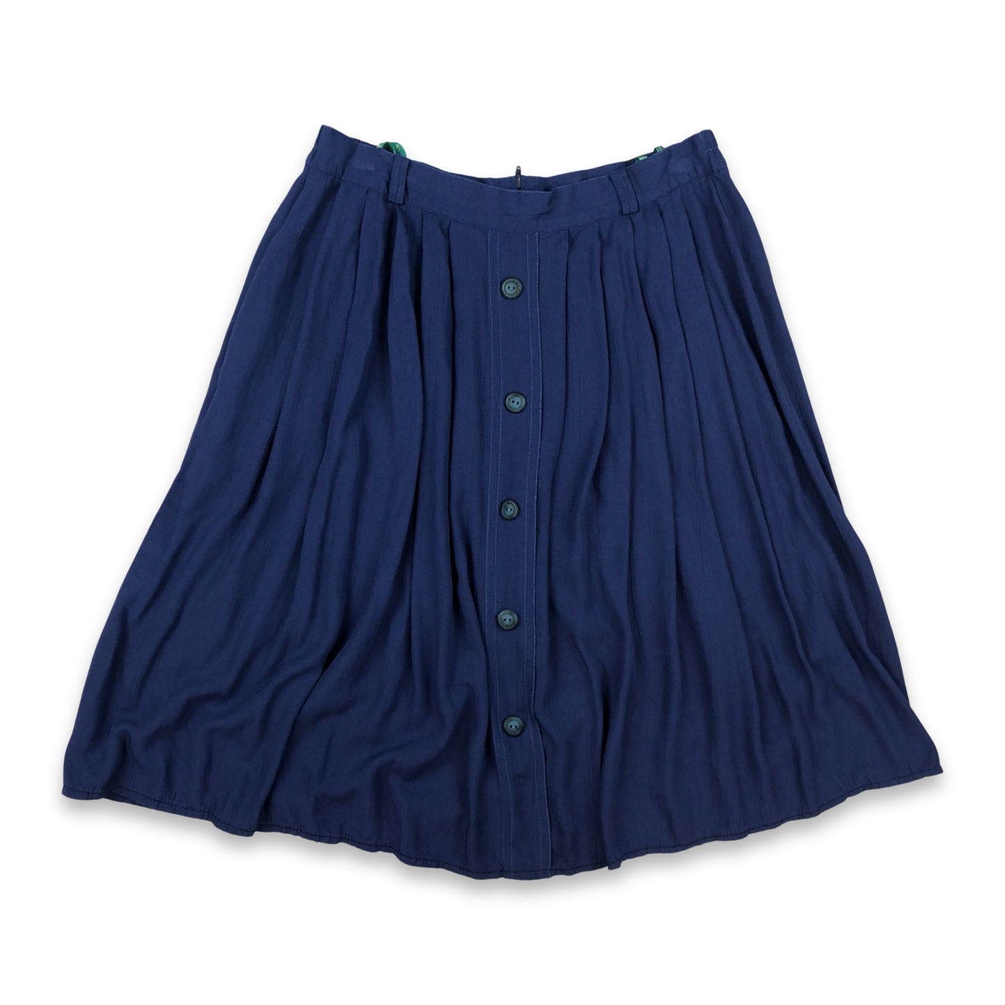 Vintage Canda Blue Viscose Button-up Pleated Midi Skirt 14