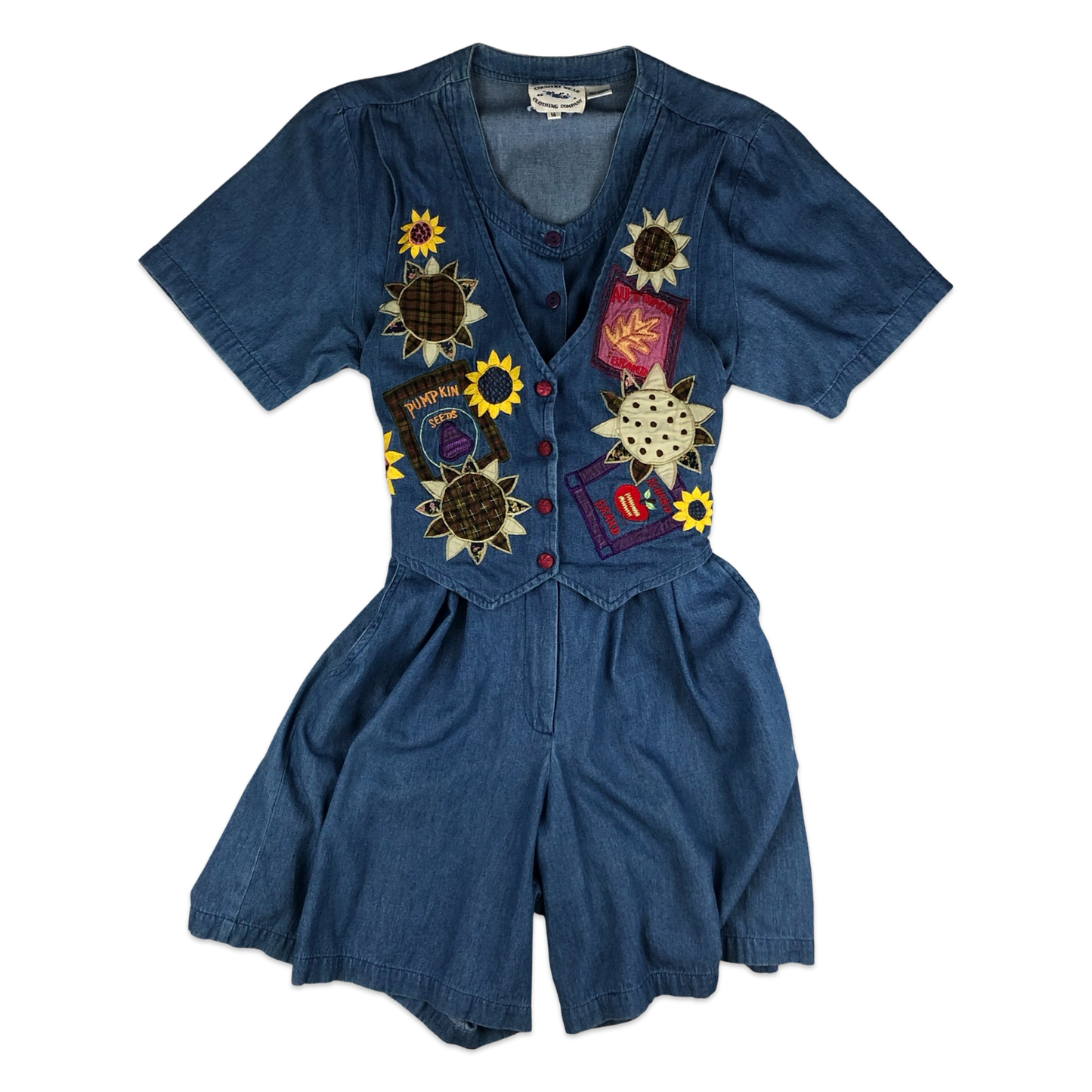 Vintage Folk Short Sleeved Blue Denim Playsuit 14