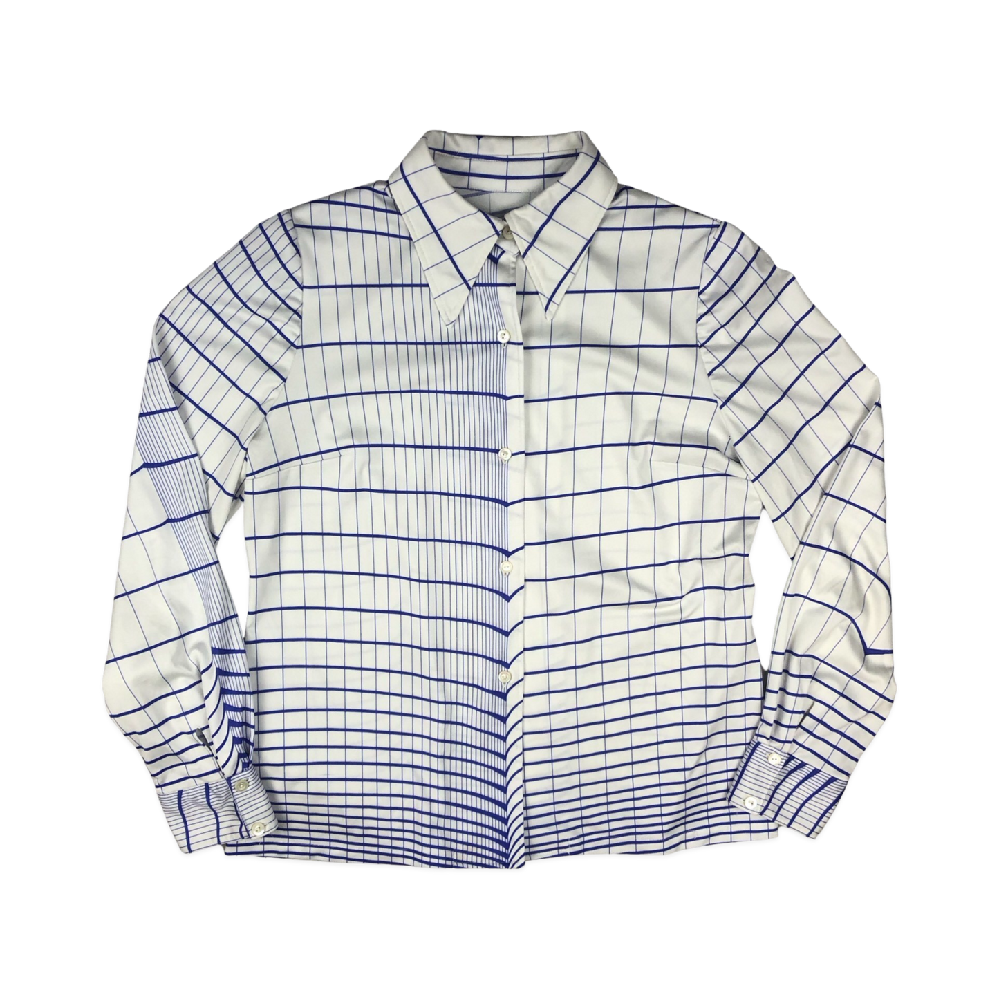 Vintage 70s White Checked Viscose Blouse 14