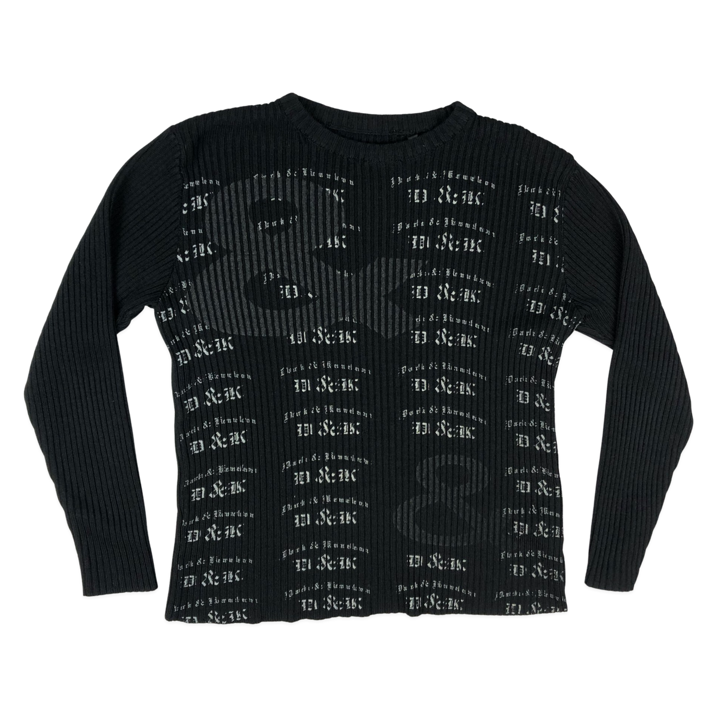 Vintage Y2K Black Graphic Print Ribbed Knit Jumper S