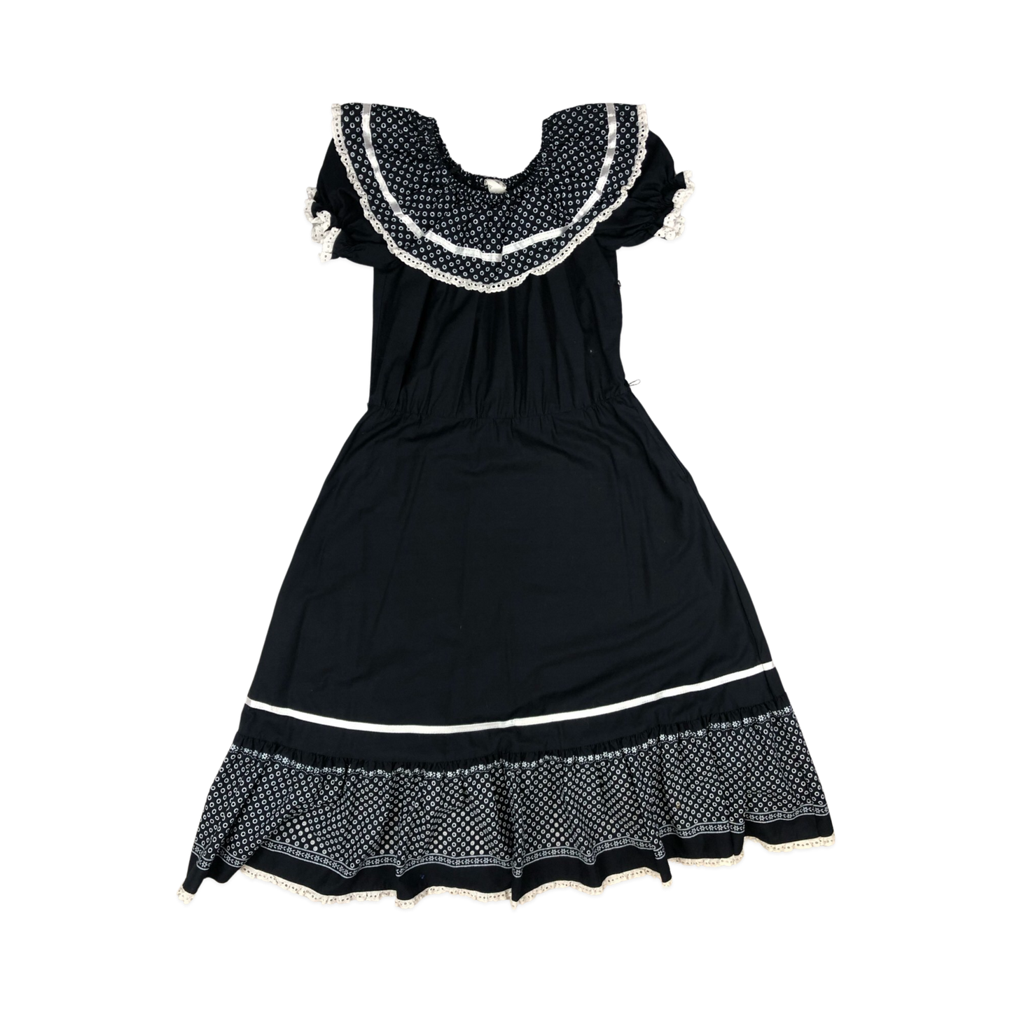 Vintage 70s 80s Black and White Short Sleeve Maxi Dress 8