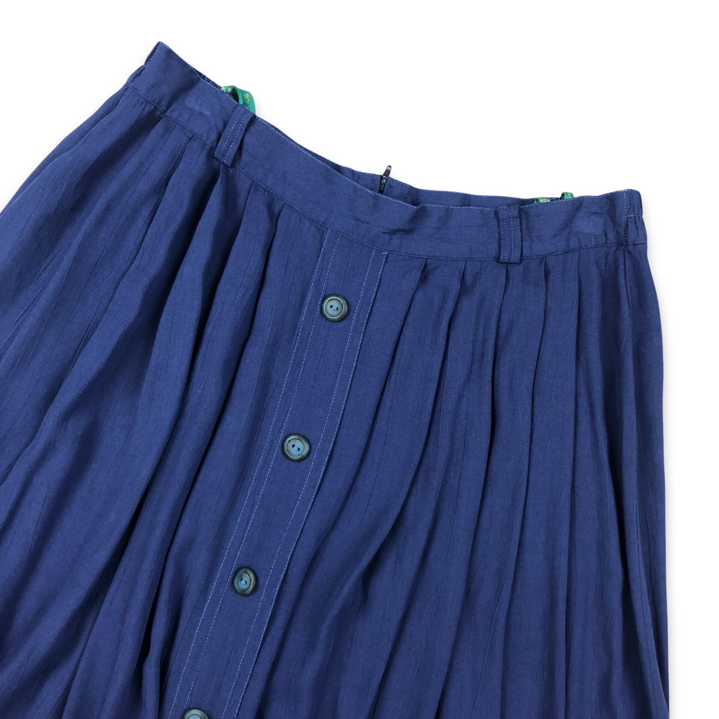 Vintage Canda Blue Viscose Button-up Pleated Midi Skirt 14