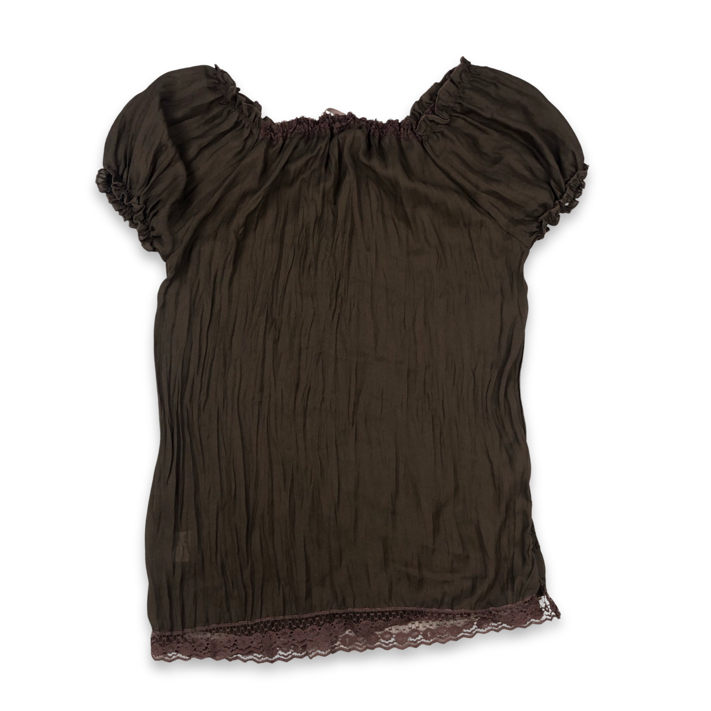 Vintage Y2K Brown Polyester Crinkle Effect Mesh Blouse 8