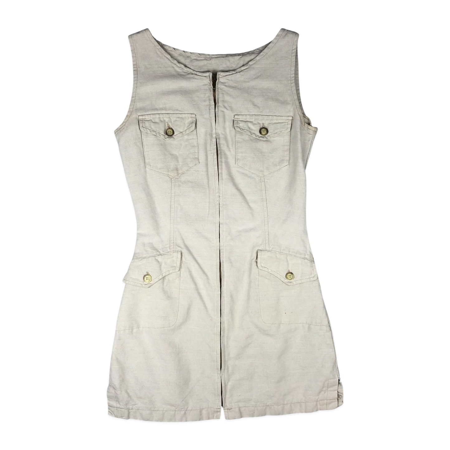 Vintage 90s White Canvas Sleeveless Cargo Dress 6