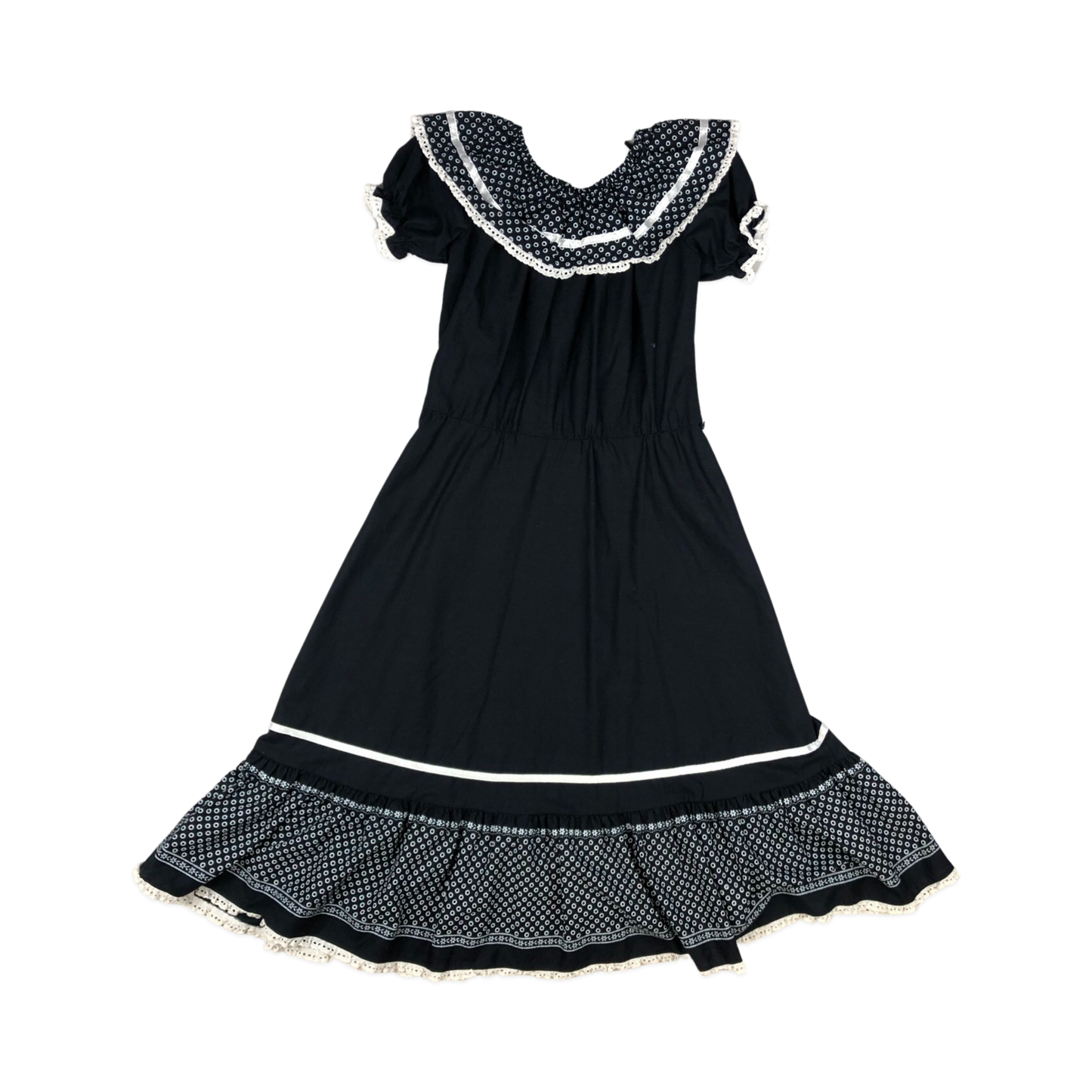 Vintage 70s 80s Black and White Short Sleeve Maxi Dress 8