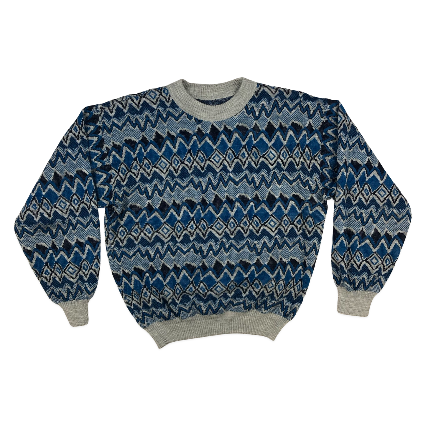 Vintage 80s Blue Patterned Knit Jumper M