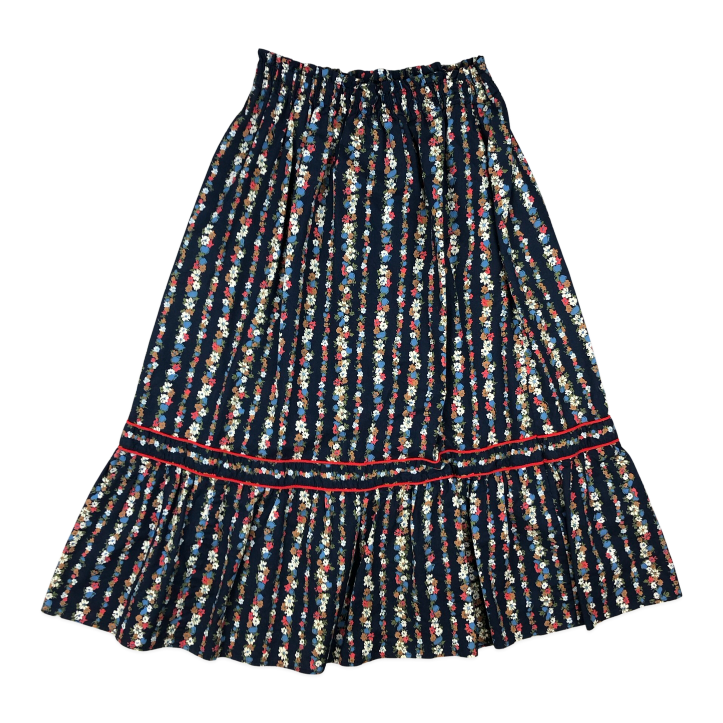 Vintage 70s Blue Floral Folk Prairie Pleated Skirt 6-10