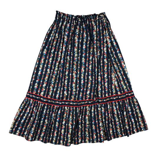 Vintage 70s Blue Floral Folk Prairie Pleated Skirt 6-10