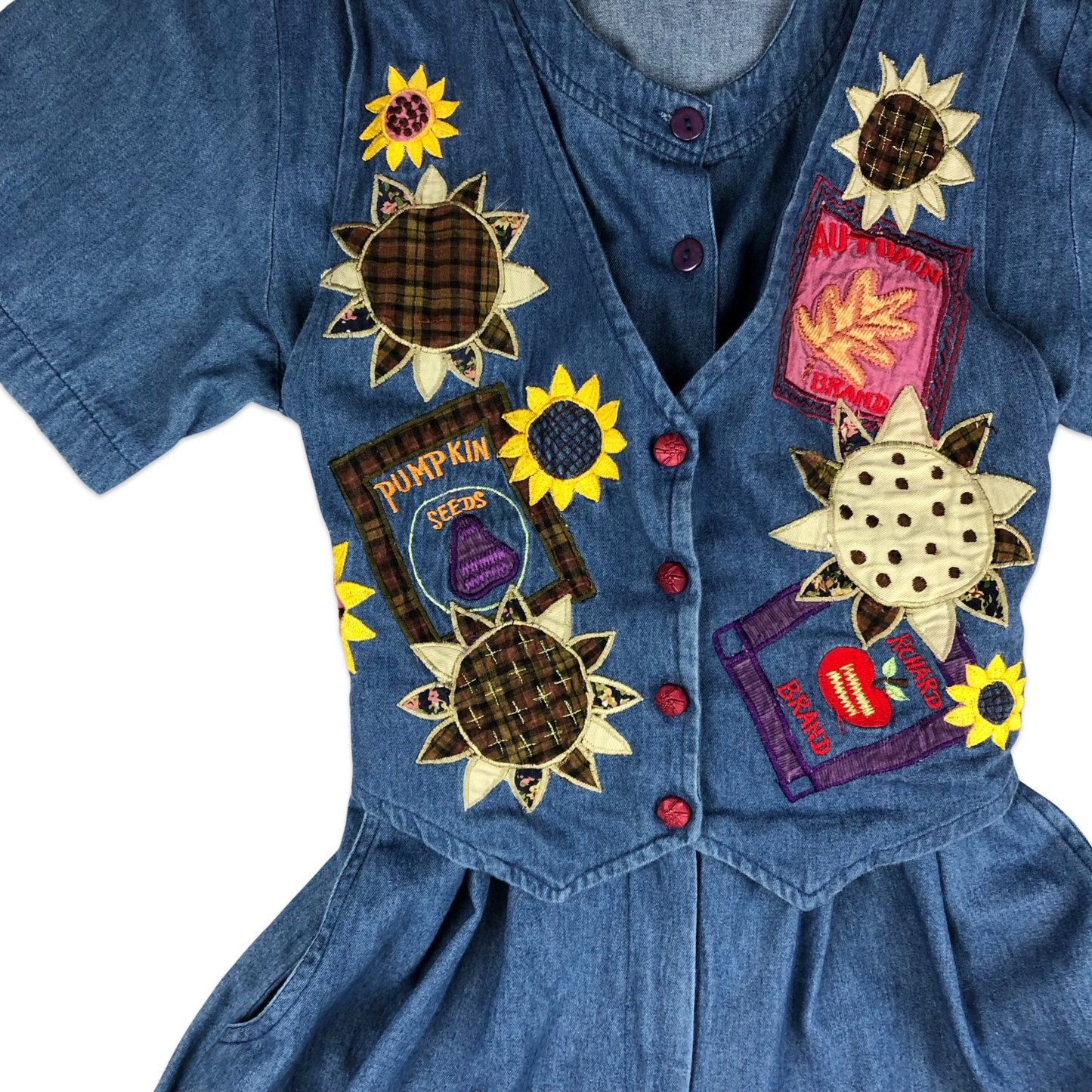 Vintage Folk Short Sleeved Blue Denim Playsuit 14