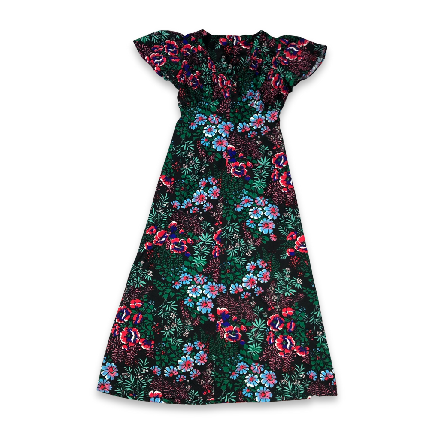 Vintage 70s Black Floral Maxi dress Size 16