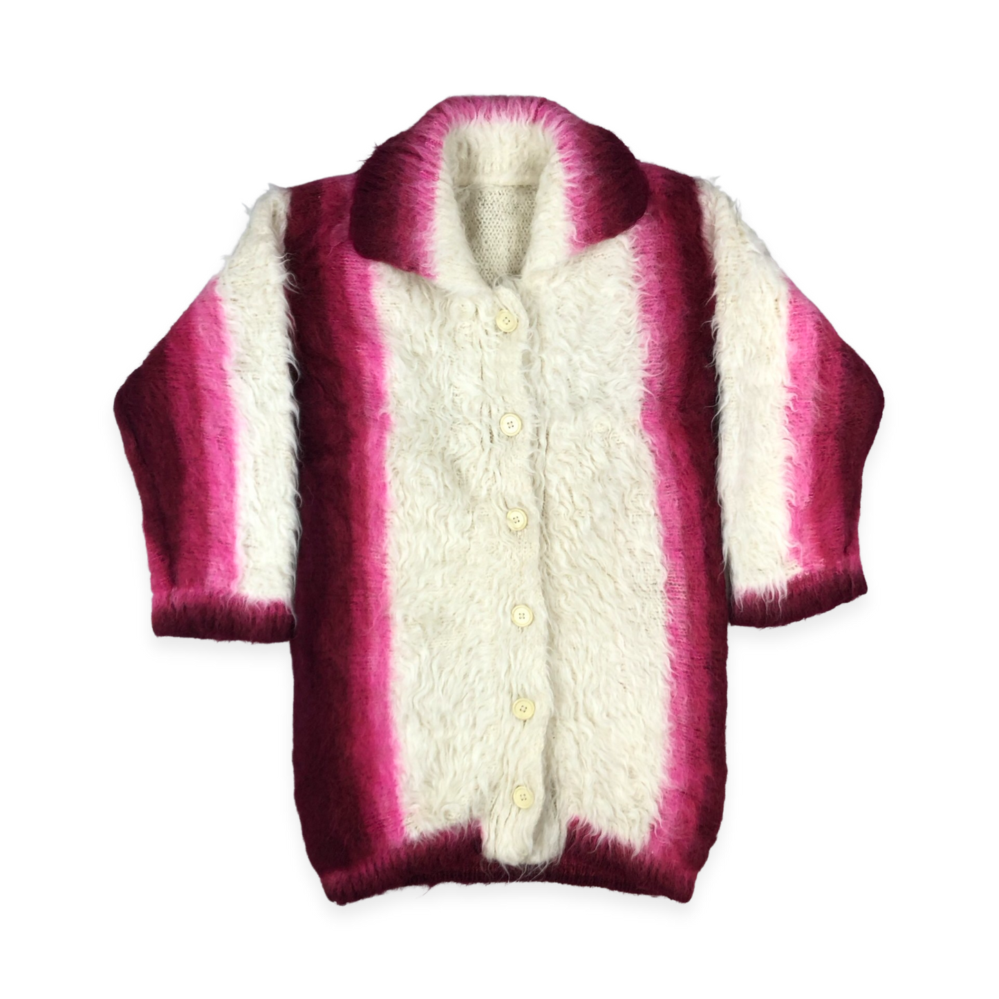 Vintage Pink and White Ombre Knit Mohair Cardigan 12 14
