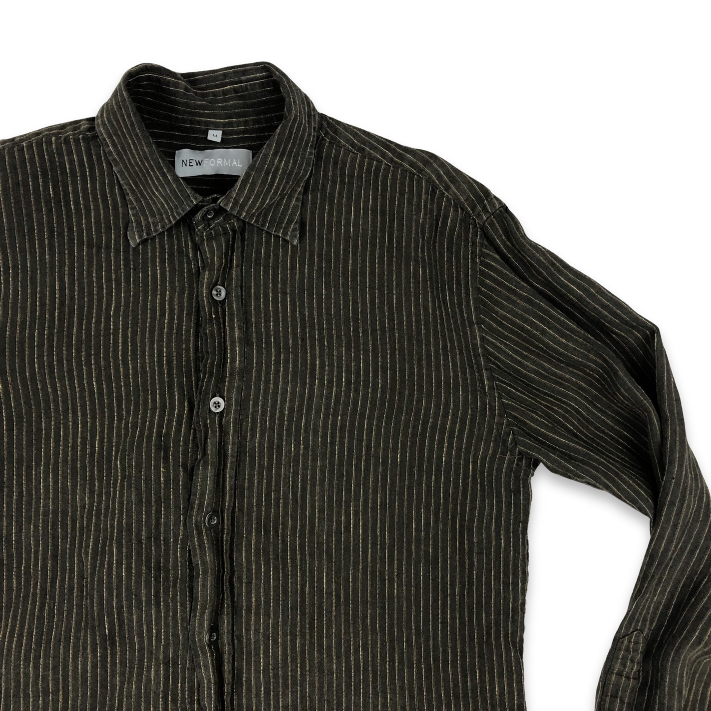 Vintage Striped Brown Linen Long Sleeved Shirt Size M