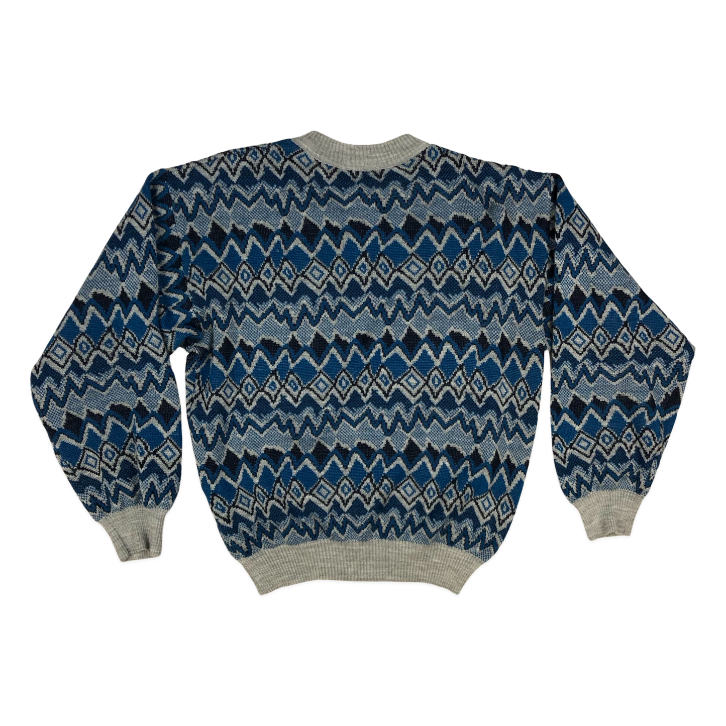 Vintage 80s Blue Patterned Knit Jumper M