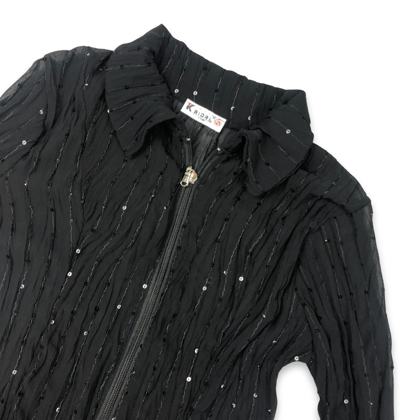 Vintage Y2K Kaidal Black Crinkle Sequinned Blouse 10