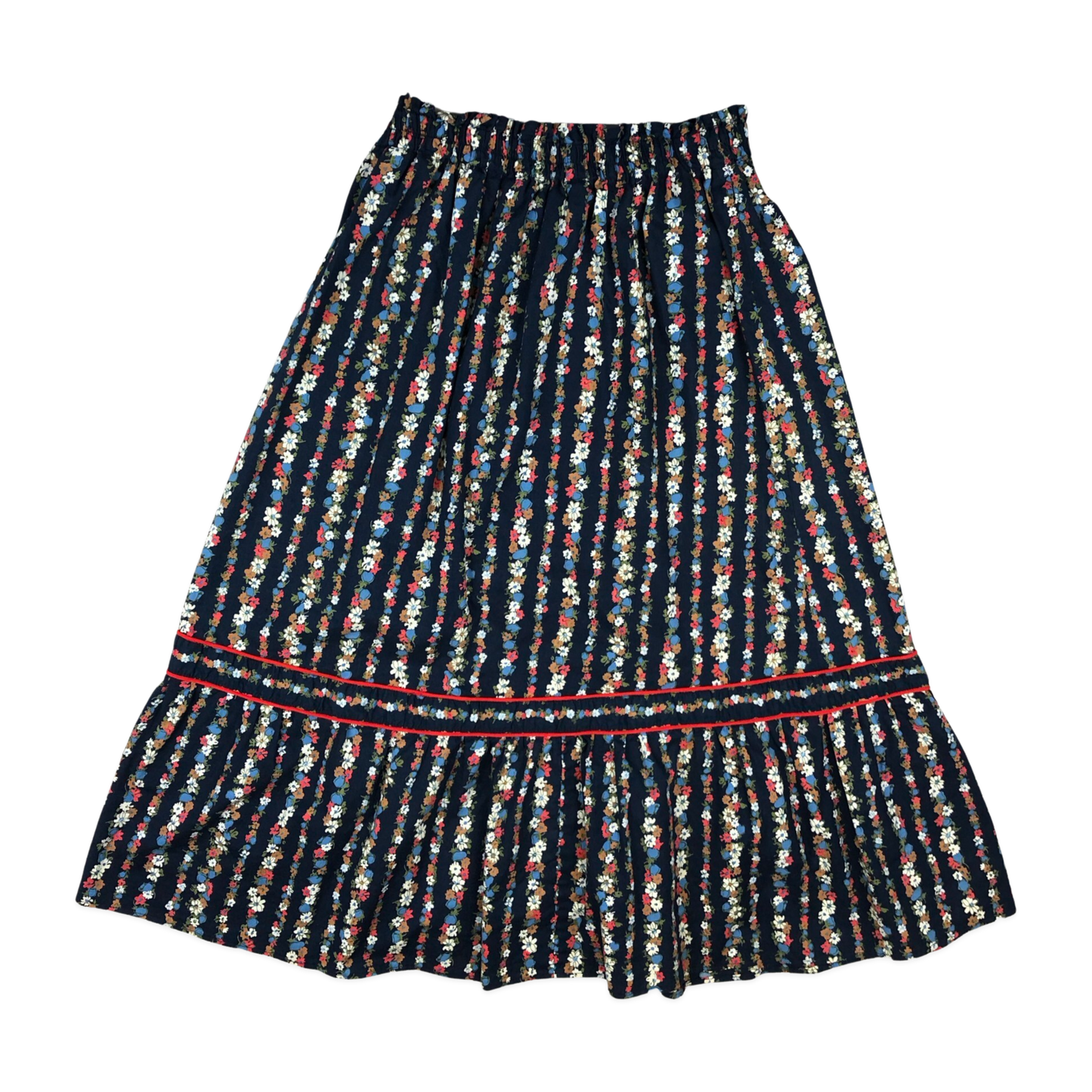Vintage 70s Blue Floral Folk Prairie Pleated Skirt 6-10