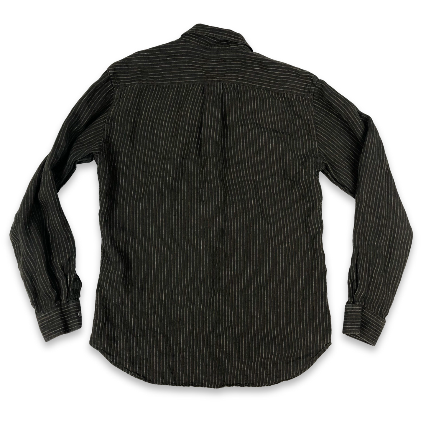 Vintage Striped Brown Linen Long Sleeved Shirt Size M