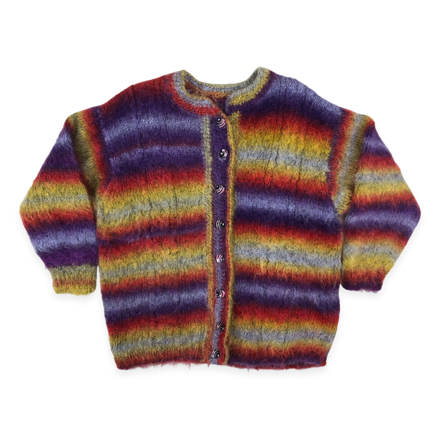 Vintage Multicolour Striped Mohair Cardigan 12 14 16 18