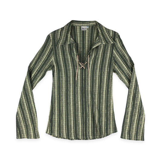 Vintage Y2K Green Striped Blouse 8