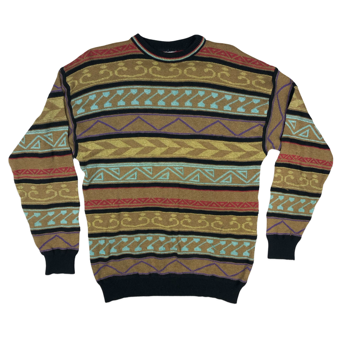 Vintage 80s Brown Patterned Knit Jumper L