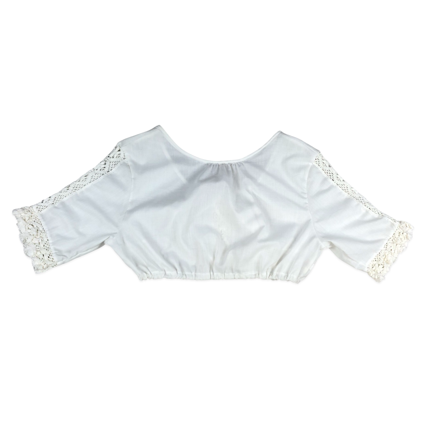 Vintage White Cropped Lace Linen Milk Maid Blouse 14