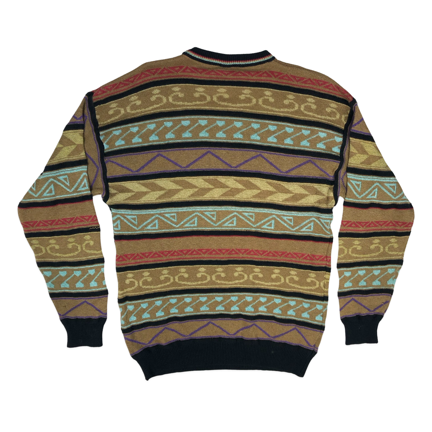 Vintage 80s Brown Patterned Knit Jumper L