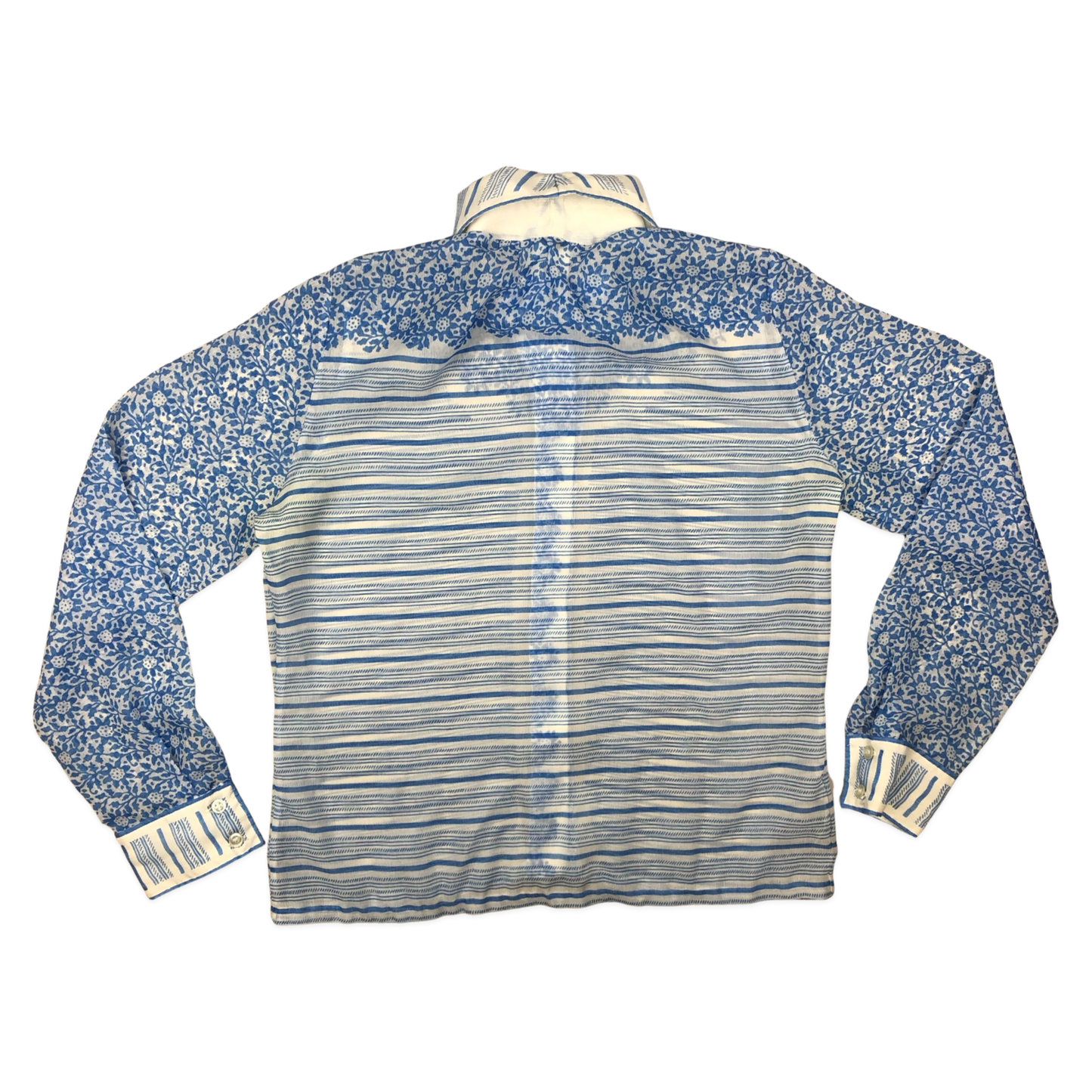 Vintage 70s Blue and White Sheer Blouse 14