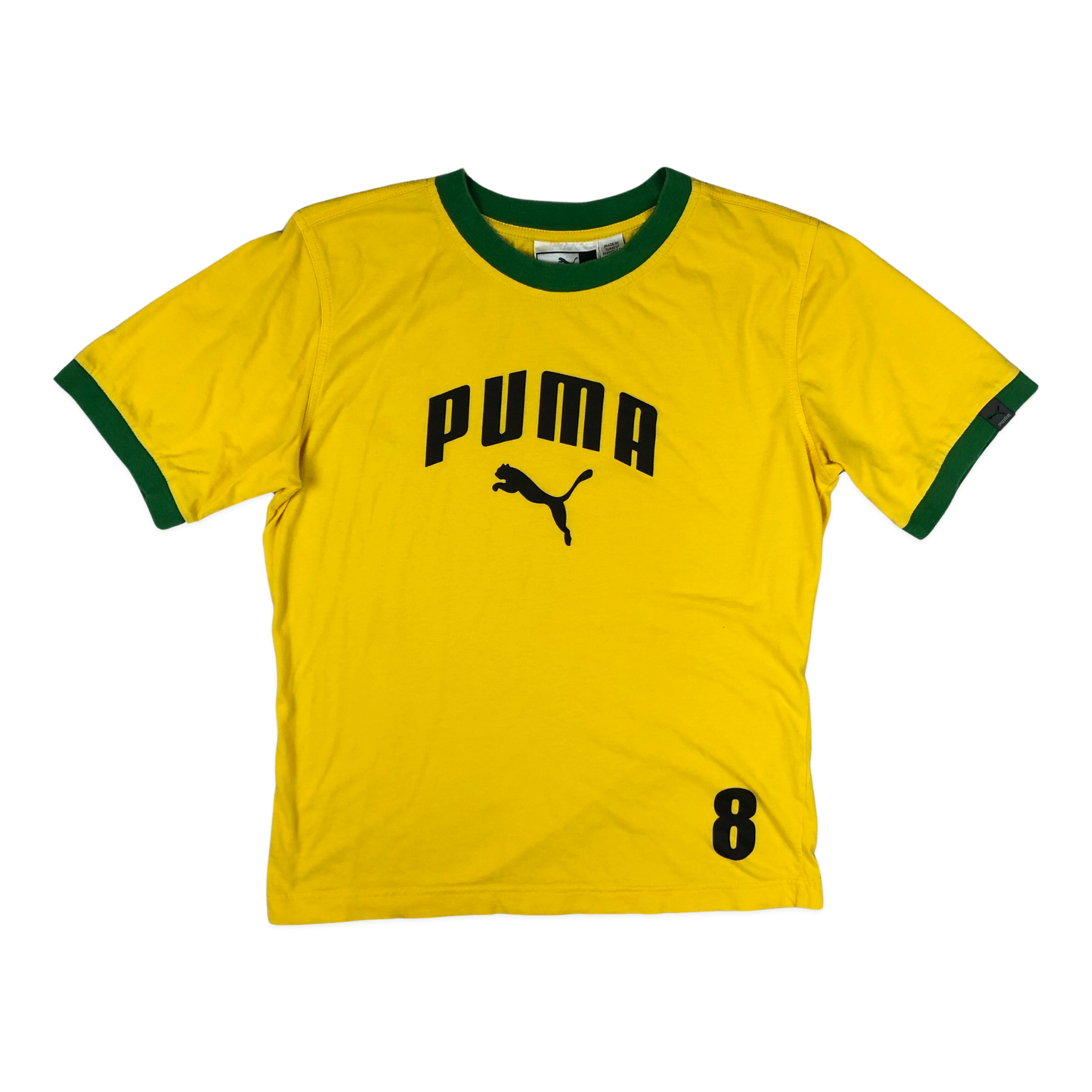 Vintage Puma Yellow and Green Ringer Tee S