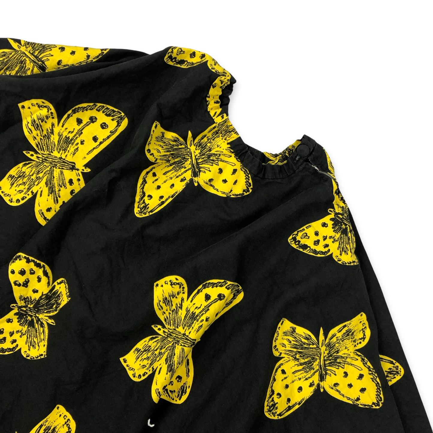 Vintage Viscose Black and Yellow Butterfly Print Midi Skirt 6