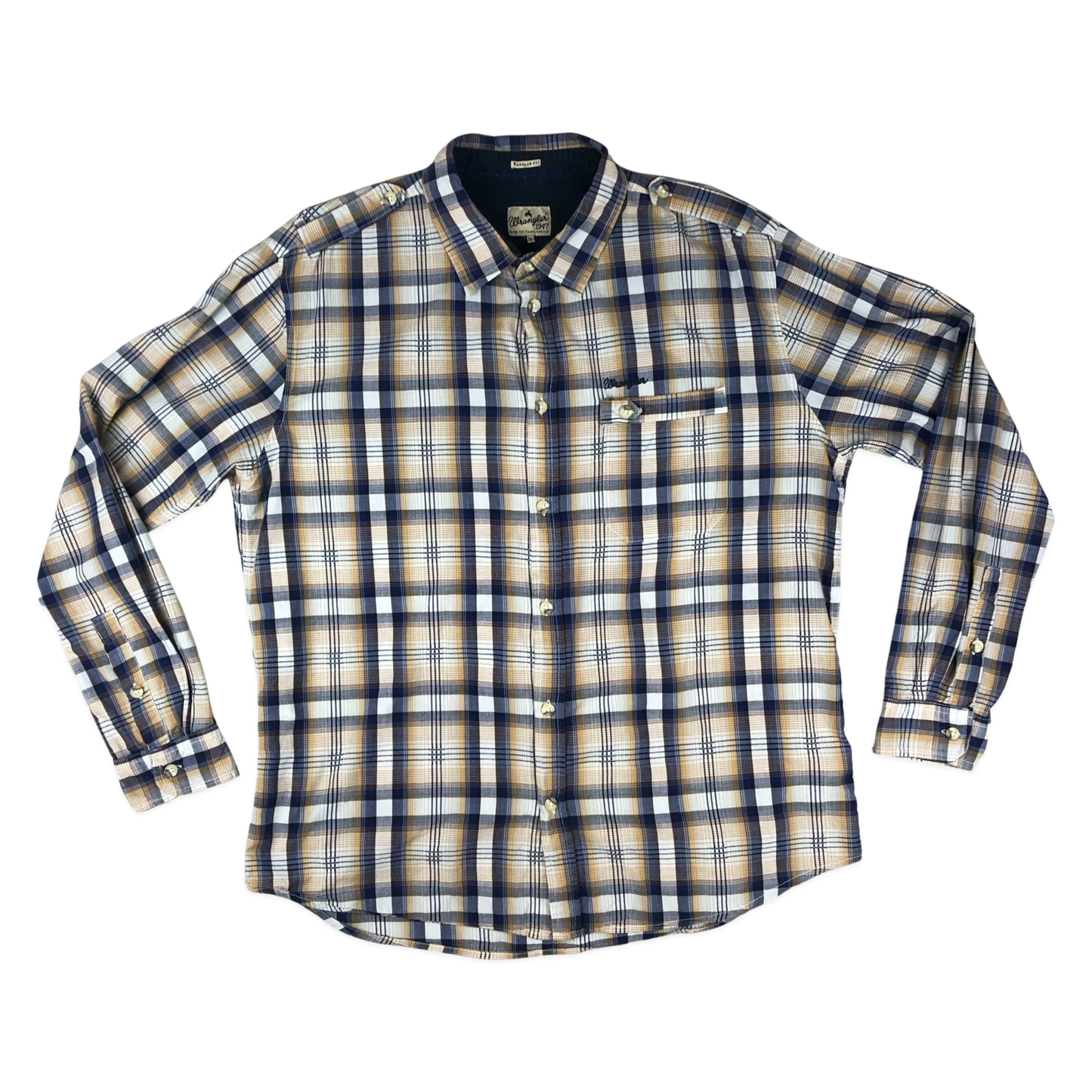 Vintage Wrangler Blue, and Yellow Plaid Shirt XL