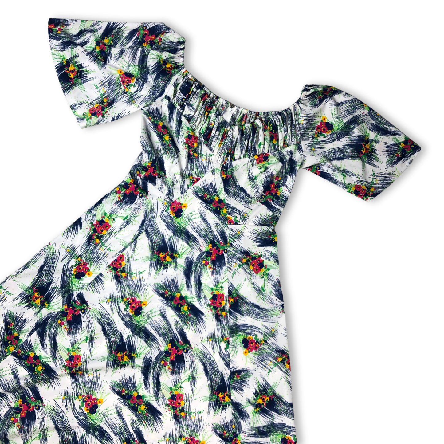 Vintage 70s Floral White and Blue Maxi Dress 10