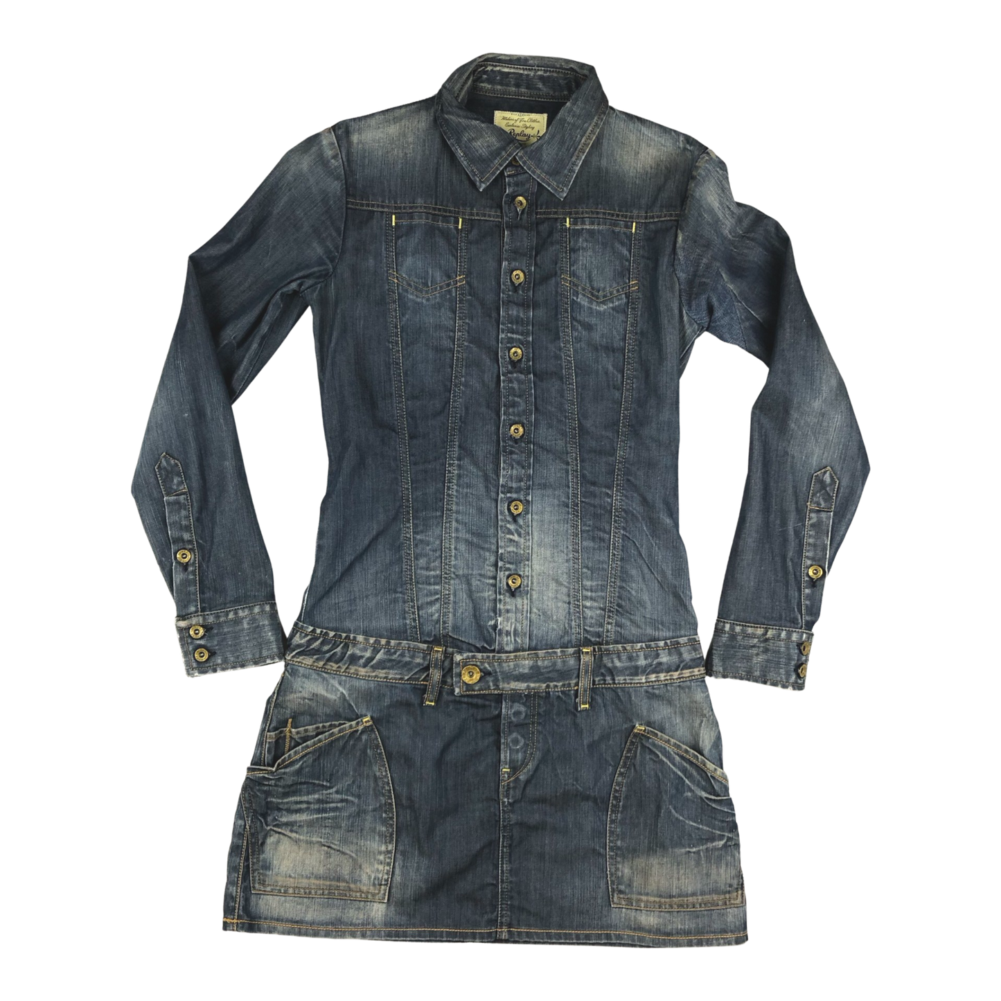 Vintage 90s Y2K Long Sleeved Blue Denim Minidress 10