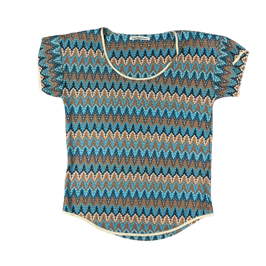 Vintage Blue Brown Missoni Style Tee Shirt 12 14