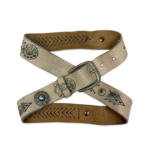 Vintage White Western Style Leather Belt