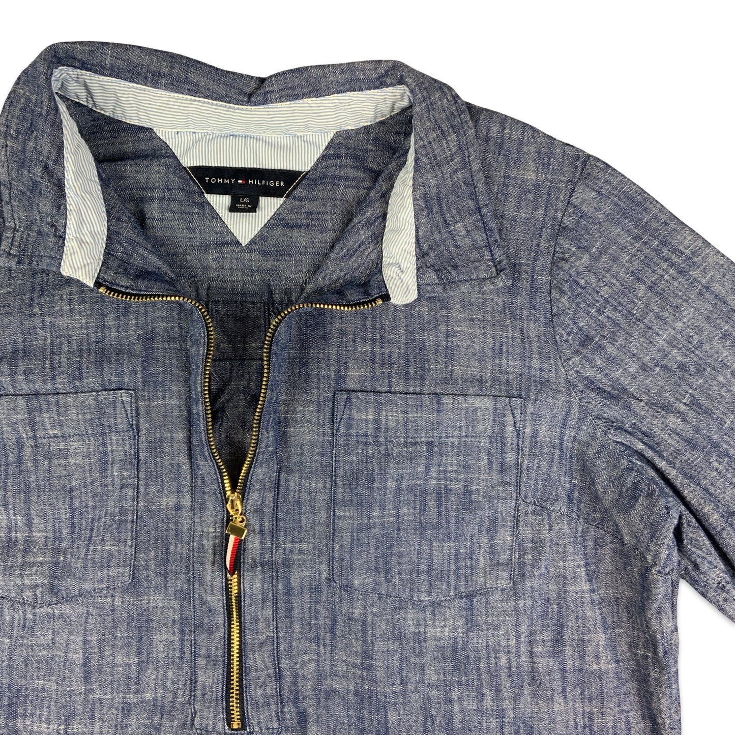 Tommy Hilfiger 1/2-zip Blue Denim Chambray Shirt M L