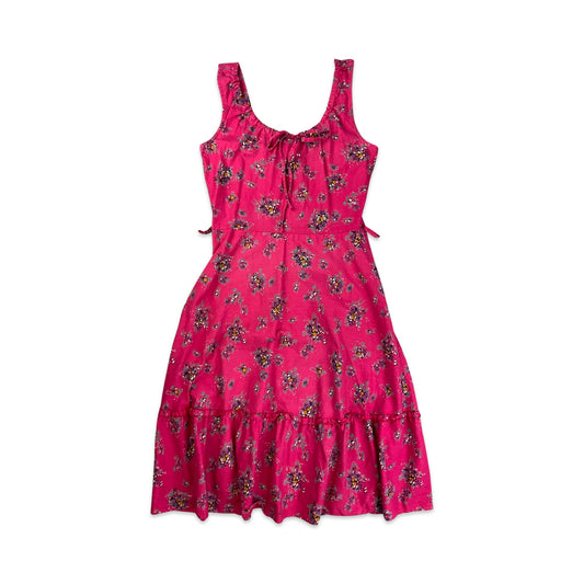 Vintage Pink Floral Print Sleeveless Strappy Dress 8 10