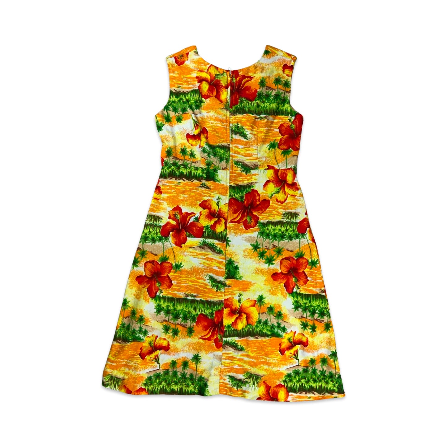 Vintage 60s 70s Hukilau Fashions Hawaiian Sleeveless Dress 8 10