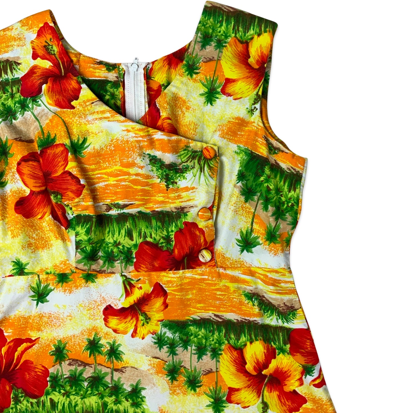Vintage 60s 70s Hukilau Fashions Hawaiian Sleeveless Dress 8 10