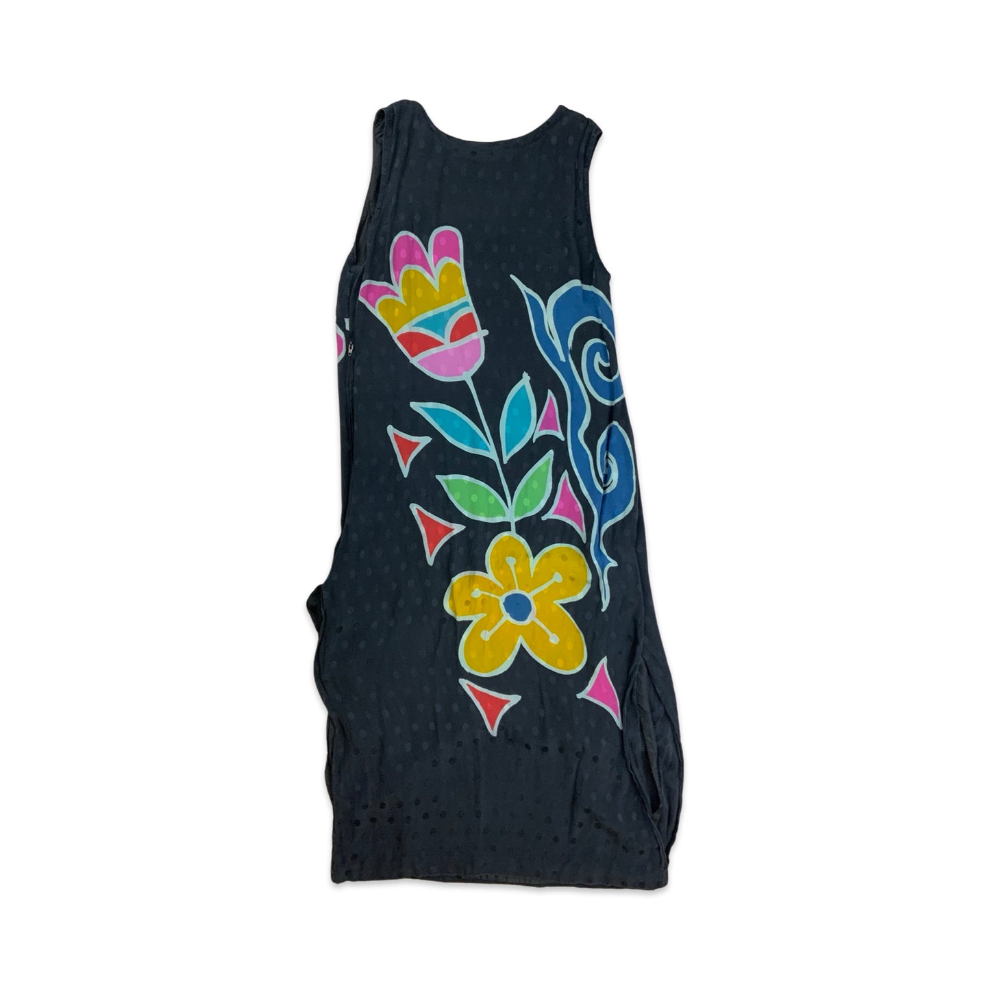 Vintage Black & Multicolour Floral Print Sleeveless Shift Dress 8 10