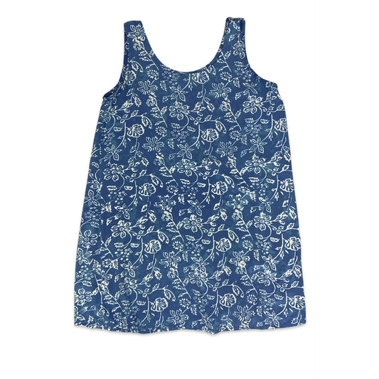 Vintage Blue & White Floral Print Sleeveless Dress 12 14