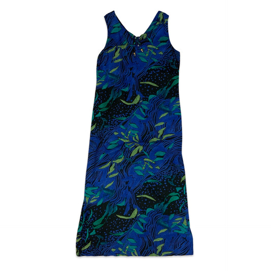 Y2K Blue Botanical Print Sleeveless Maxi Dress 12