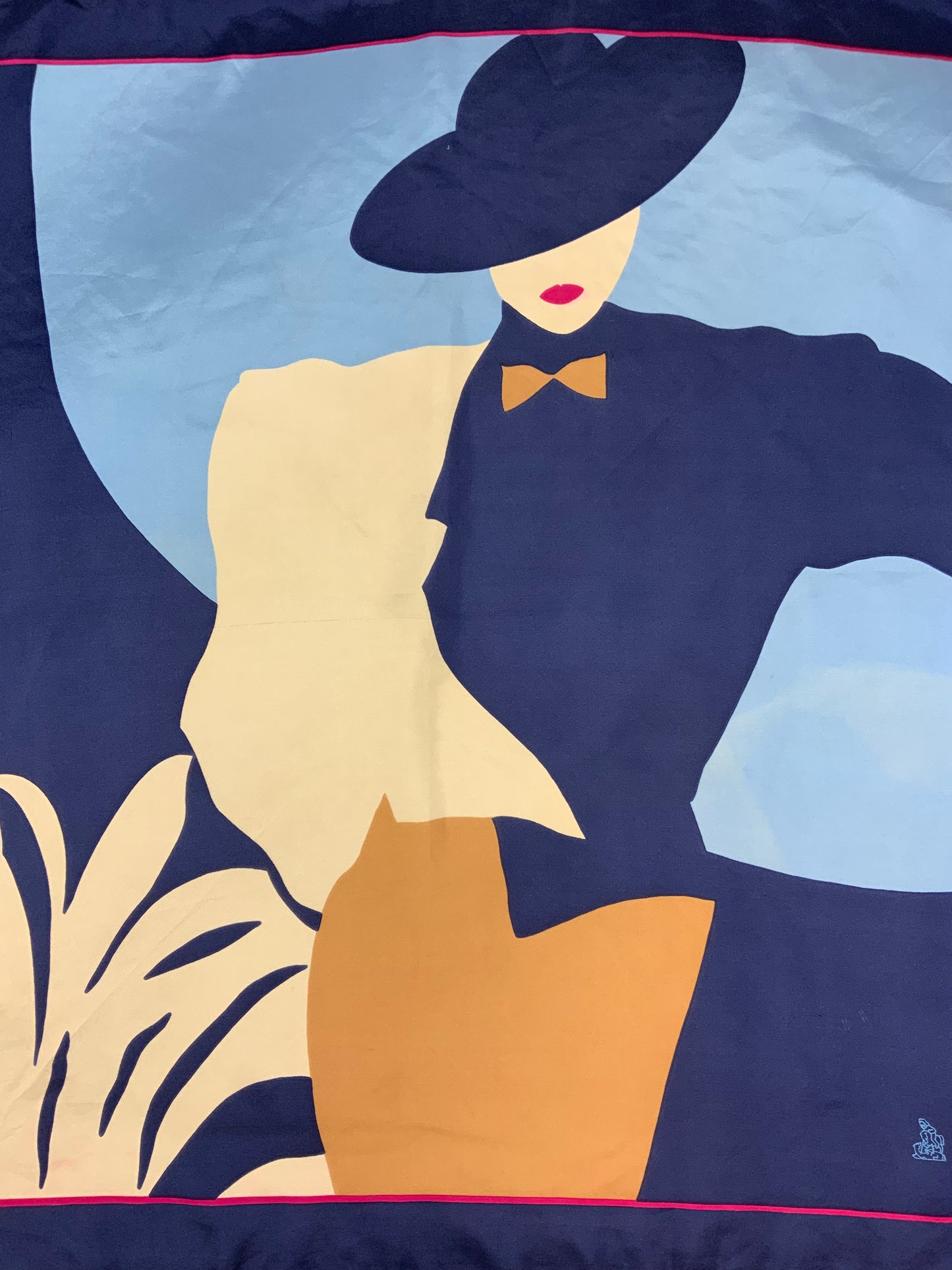 Vintage 80s Lady Blue Silk Scarf