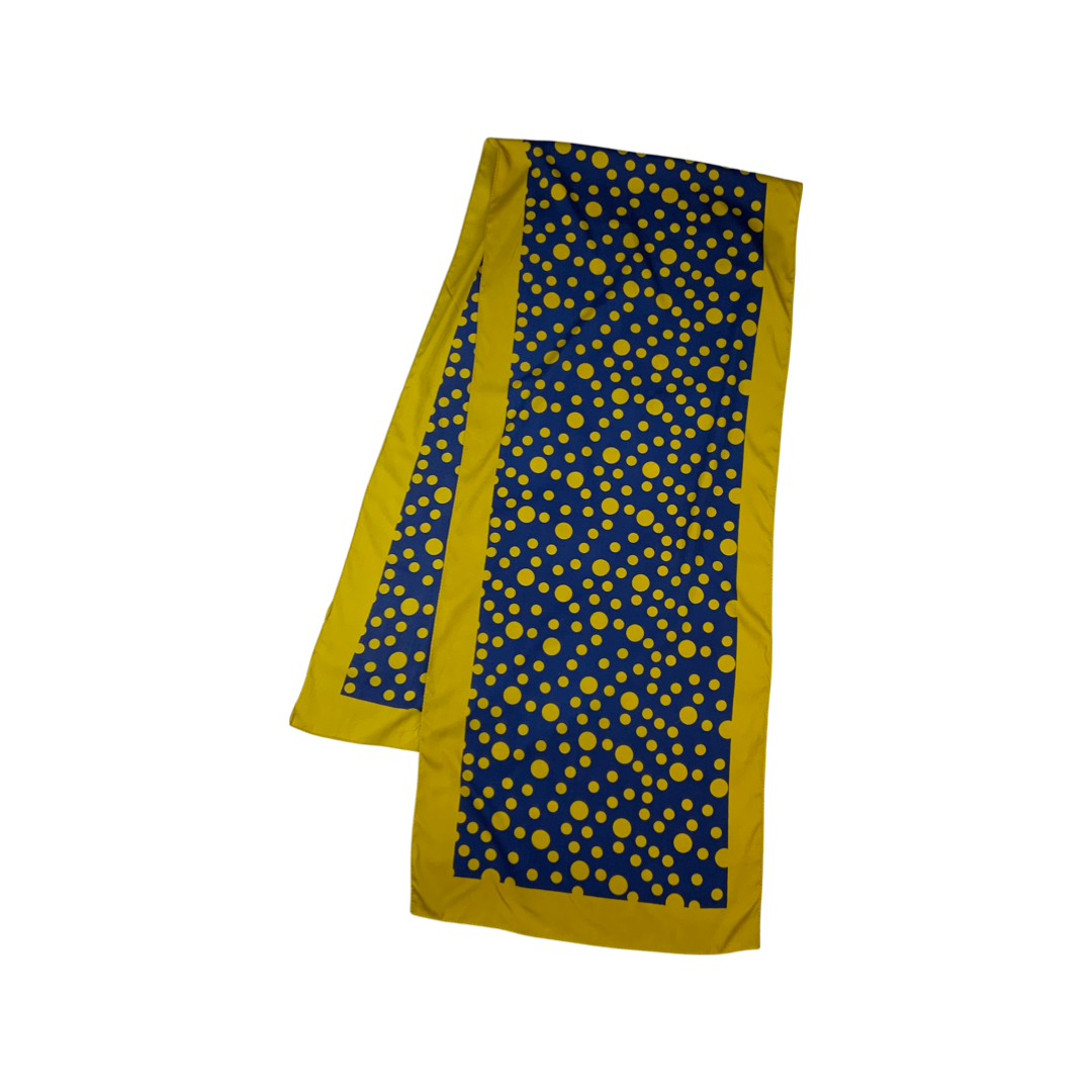 Vintage Yellow and Blue Polka Dot Silk Scarf