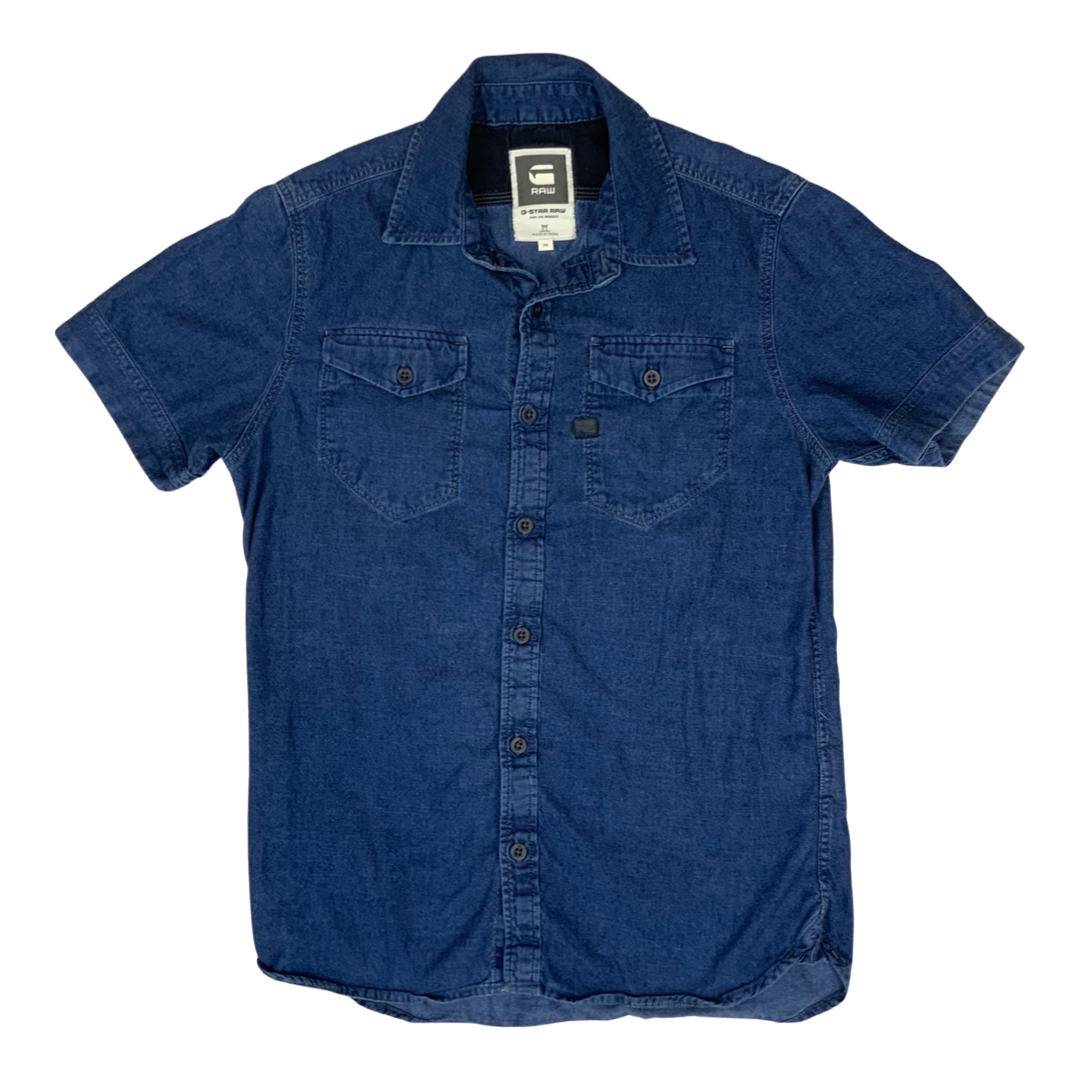 Vintage G Star Raw Short Sleeve Denim Shirt Dark Blue M