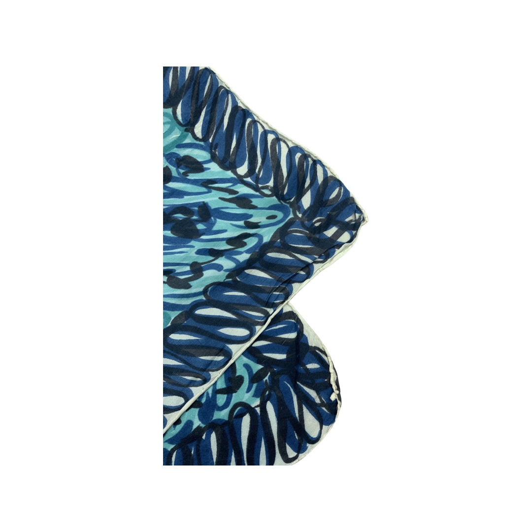 Vintage Blue Abstract Silk Scarf