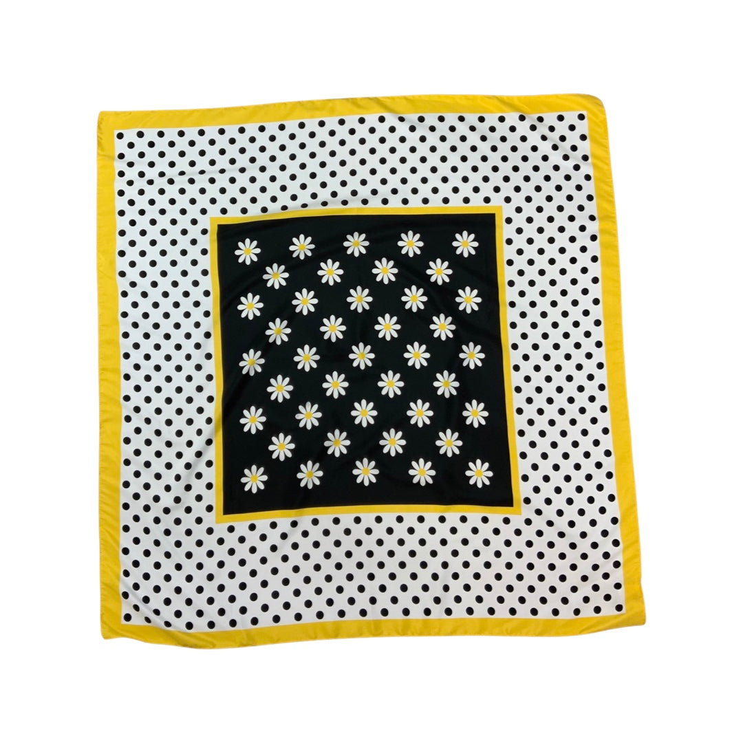 Vintage Yellow, Black, and White Daisy Polka Dot Scarf
