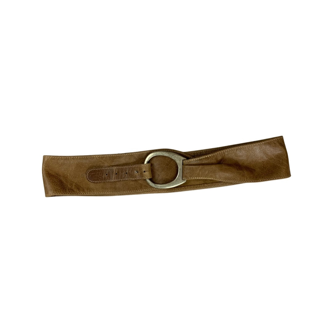 Vintage 80s Beige Statement Buckle Belt