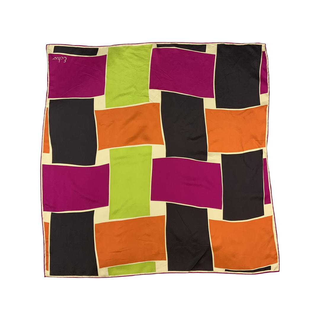Vintage Green, Orange and Pink Patterned Silk Scarf