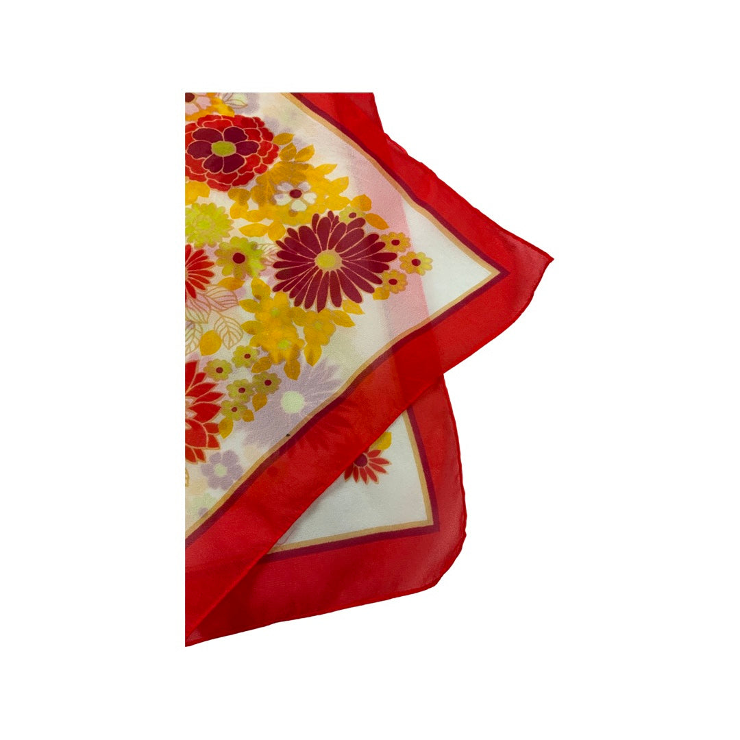 Vintage 60s Red Multicolour Chiffon Scarf