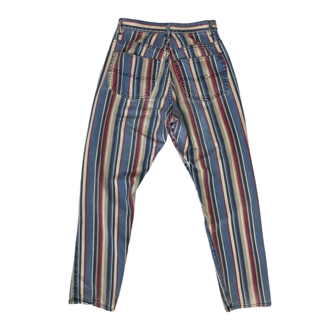 Vintage 90s Women's High Waisted Multicoloured Stripe Jeans 8
